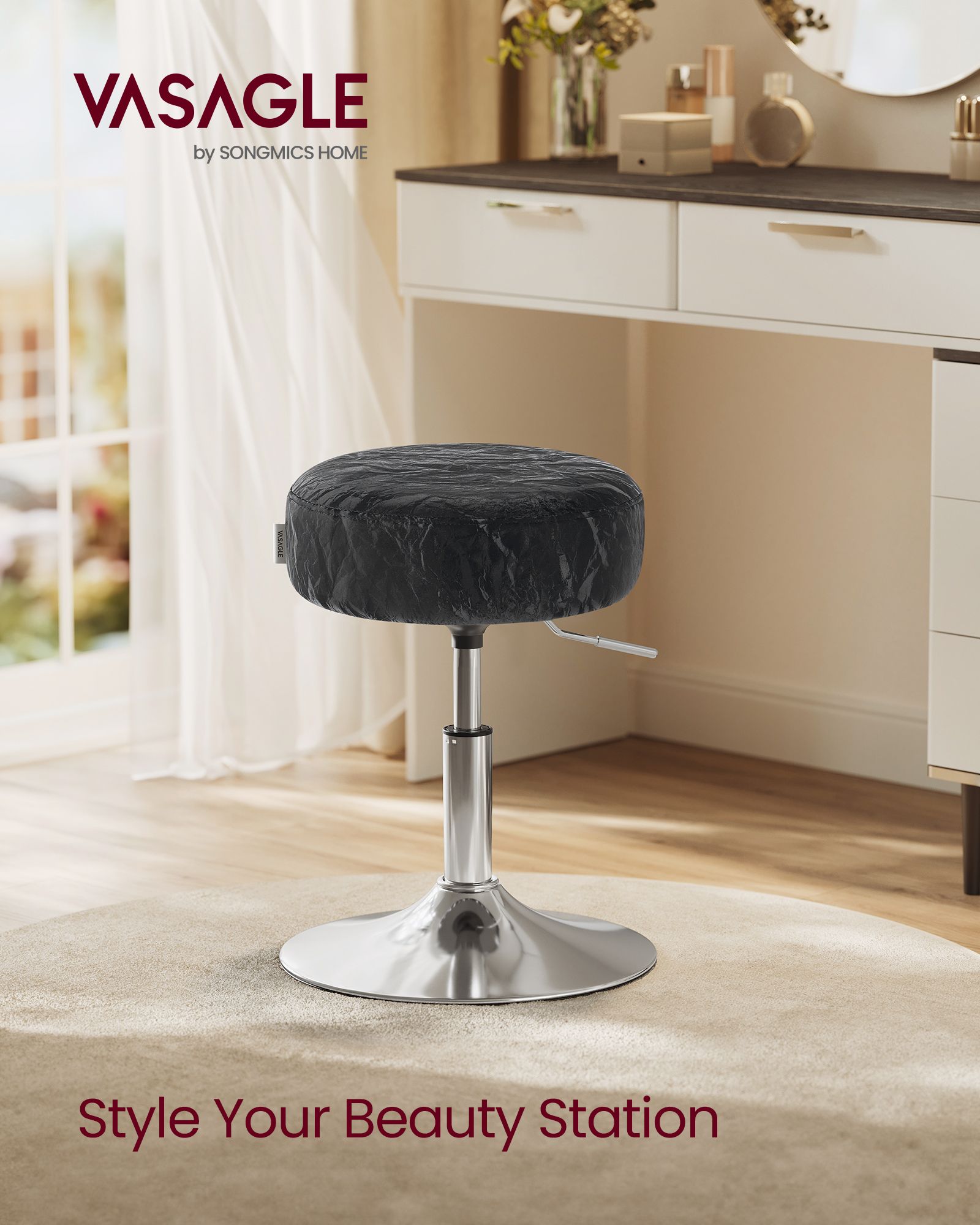 Adjustable Vanity Stool - Makeup Vanity Chair - Ink Black