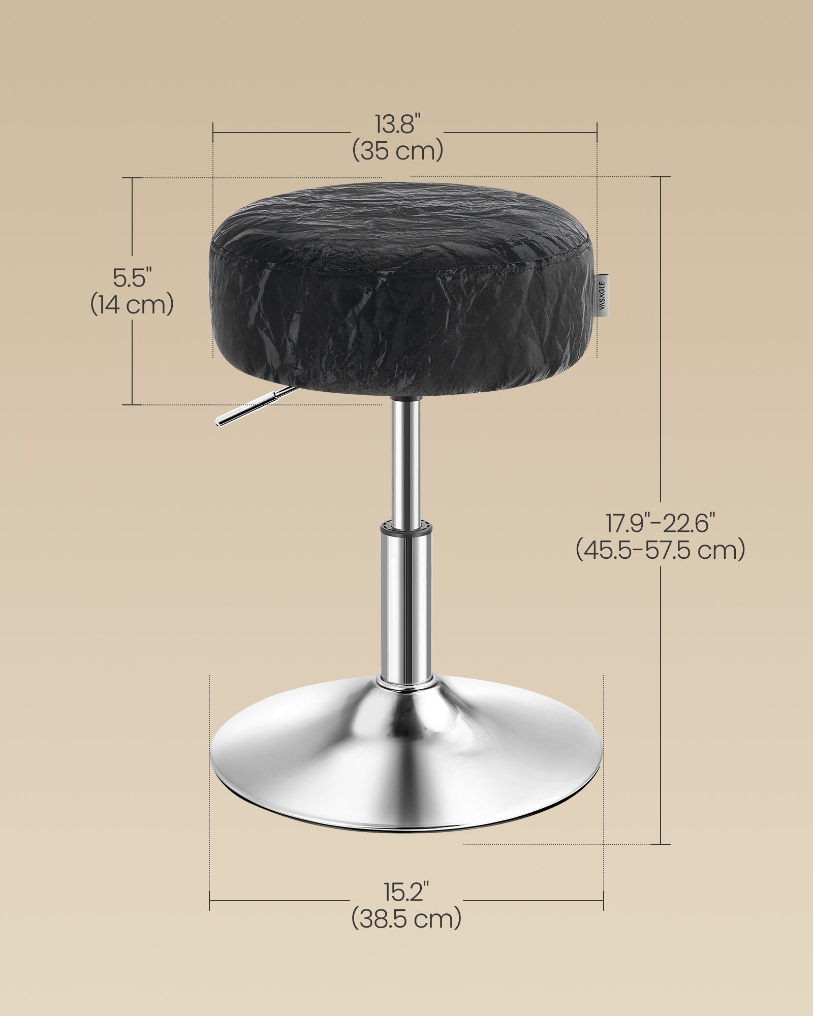 Adjustable Vanity Stool - Makeup Vanity Chair - Ink Black