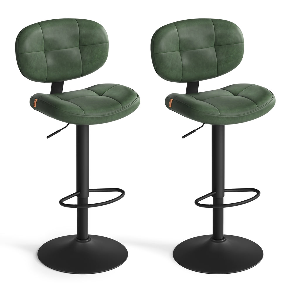 PU Leather Swivel Bar Stools with Back and Footrest - Forest Green
