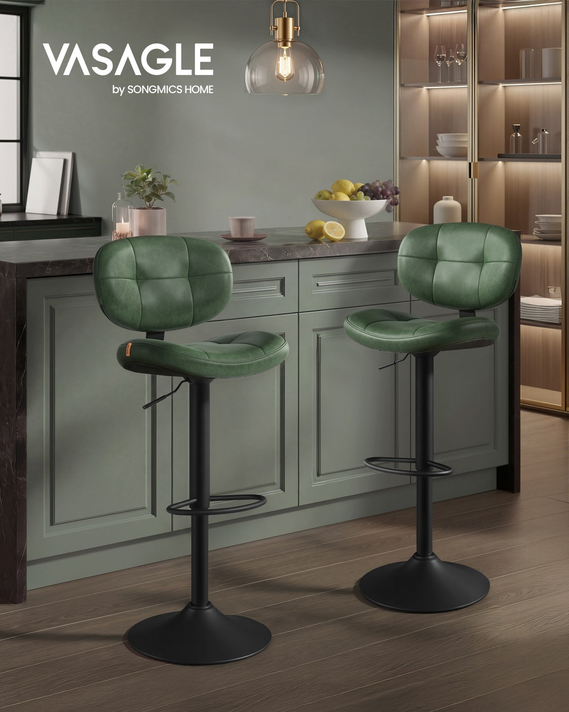 PU Leather Swivel Bar Stools with Back and Footrest - Set of 2