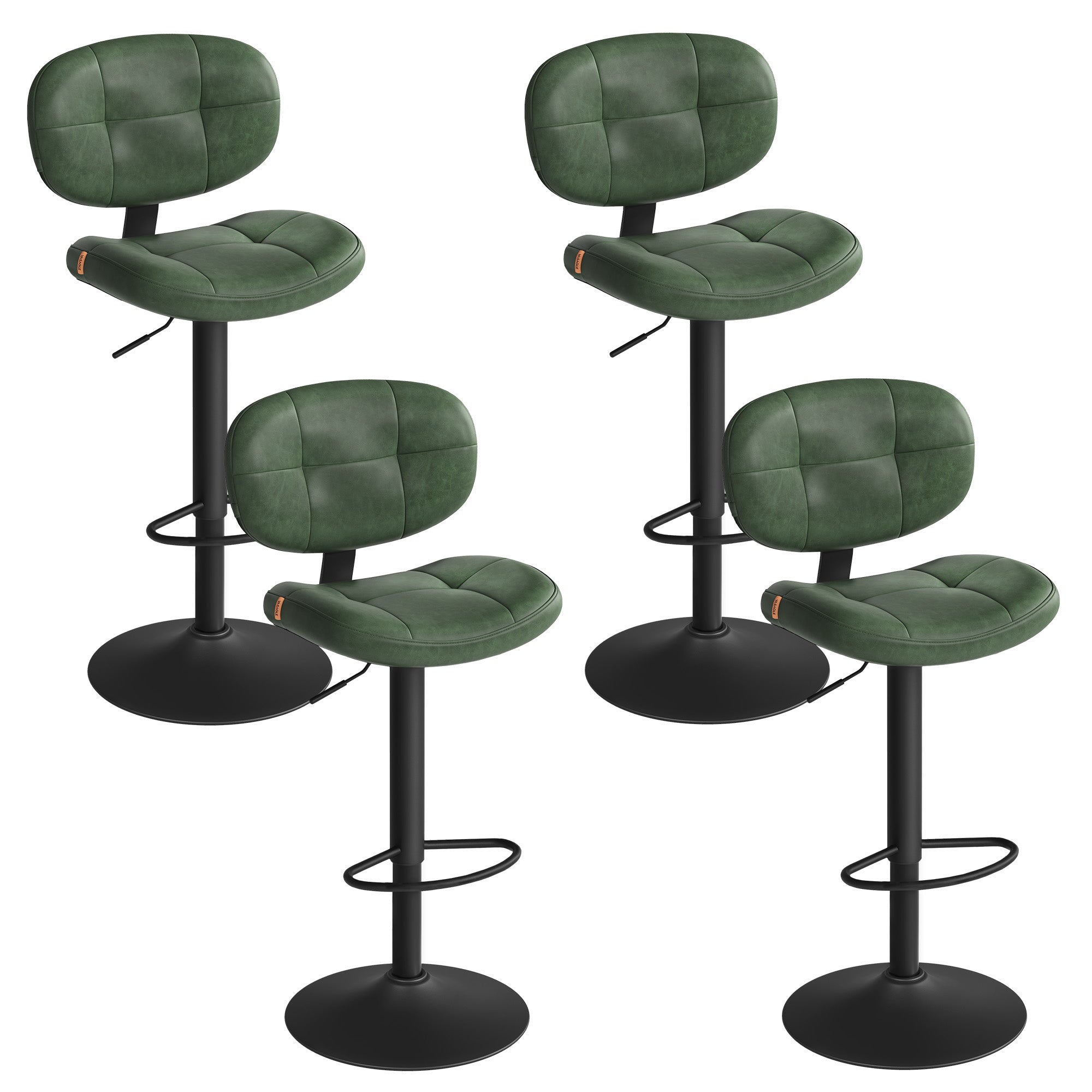 Bar Stools - Height Adjustable Kitchen Barstools - Set of 4 - Ink Black - Forest Green