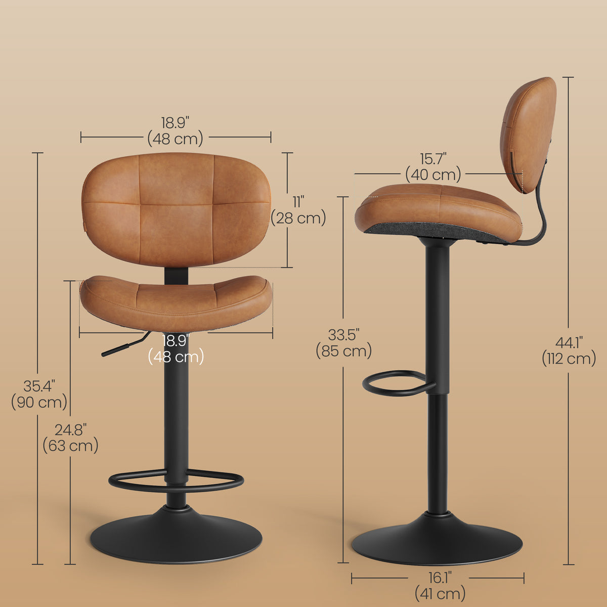 Bar Stools - Height Adjustable - Kitchen Barstools - Set of 4