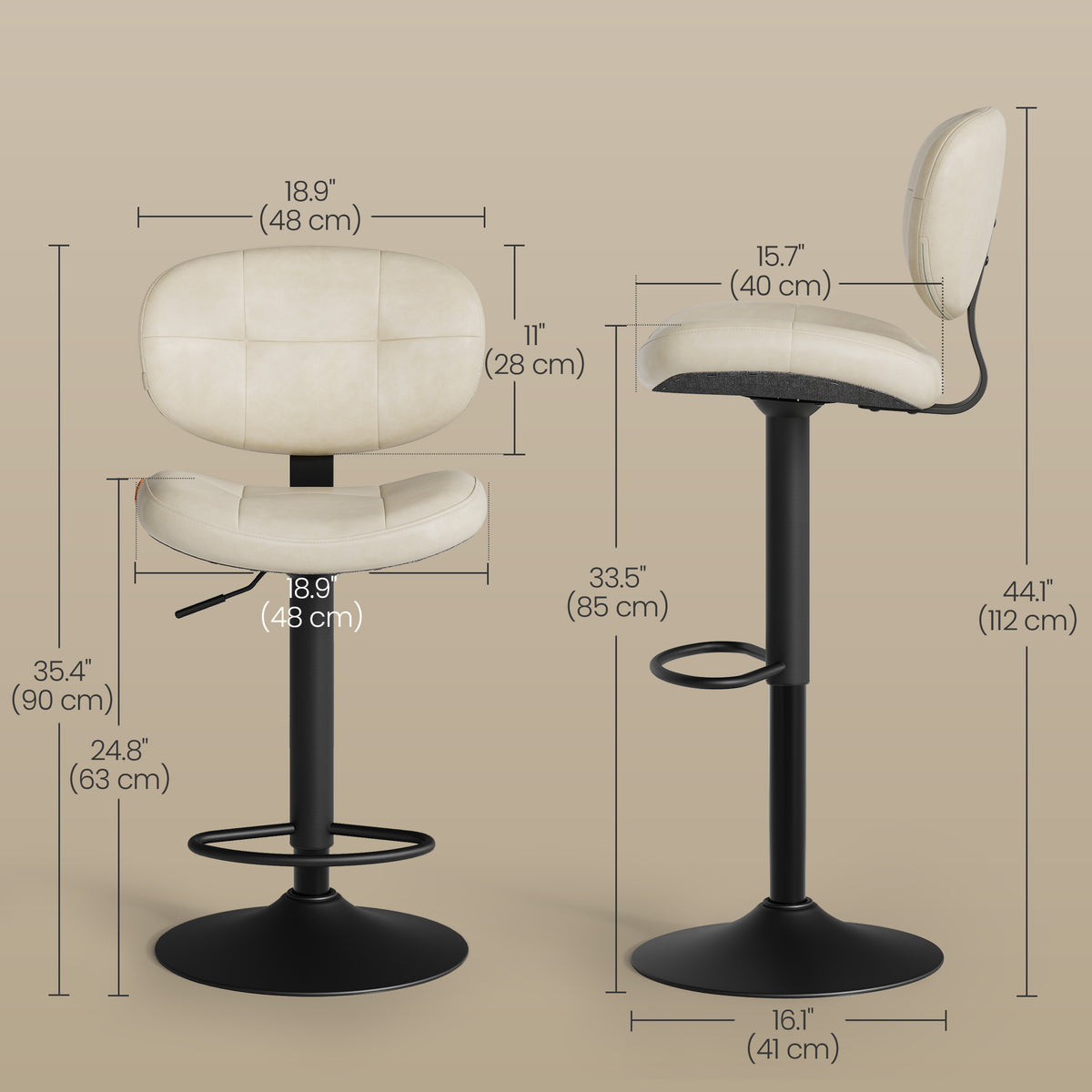 Bar Stools - Height Adjustable - Kitchen Barstools - Set of 4