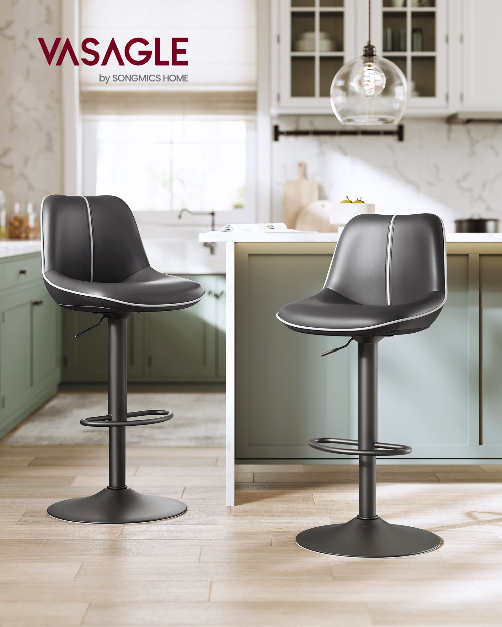 Bar Stools Set of 4 - Adjustable Height Swivel Barstools - Ink Black