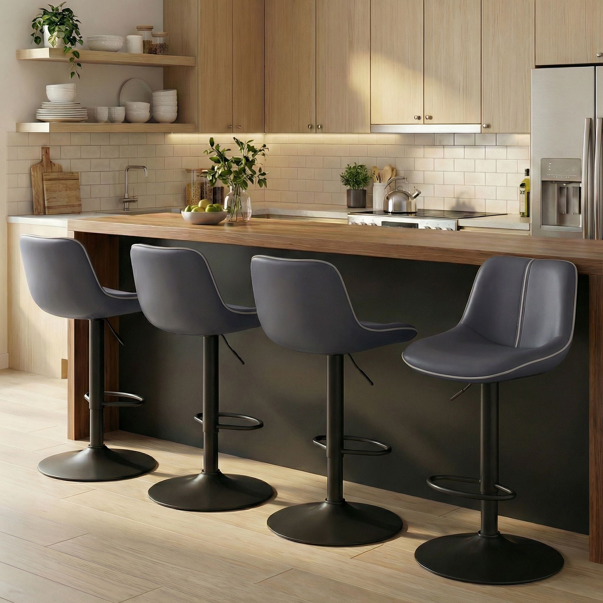Bar Stools Set of 4 - Adjustable Height Swivel Barstools - Ink Black