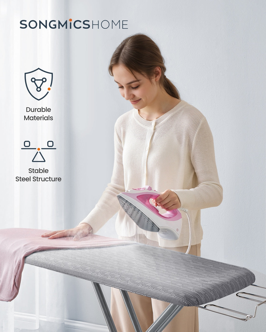 Foldable Ironing Board - Heat-Resistant Cover - 50 Inch - Adjustable Height