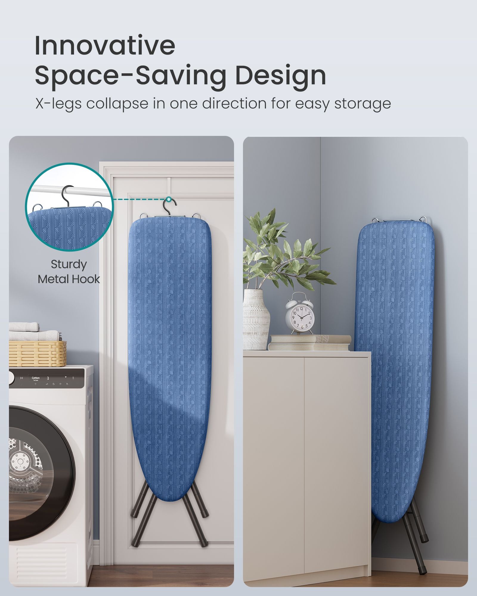 Ironing Board - Foldable Iron Board - Height Adjustable Up - Blue