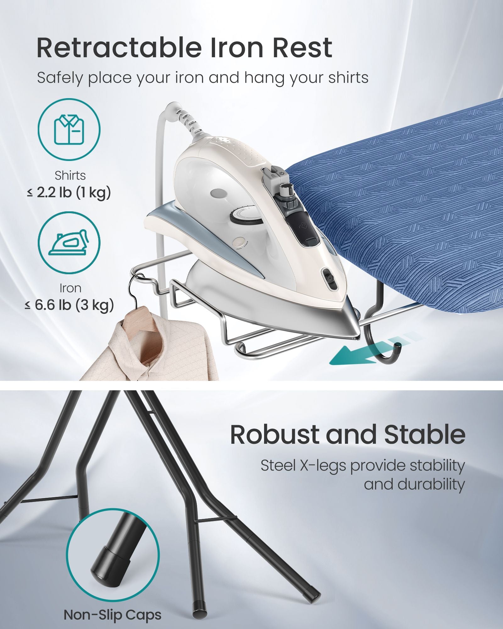 Ironing Board - Foldable Iron Board - Height Adjustable Up - Blue