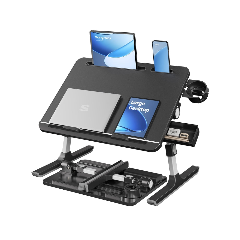 Foldable Bed Laptop Desk - Adjustable Tilt - Cup Holder - Black