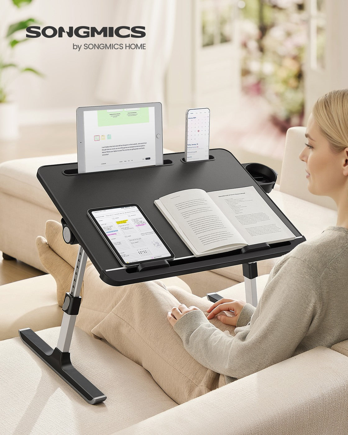 Foldable Bed Laptop Desk - Adjustable Tilt - Cup Holder