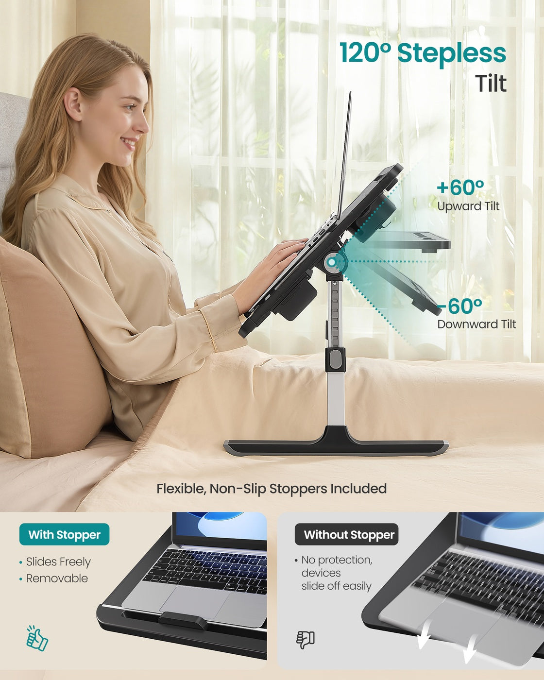 Foldable Bed Laptop Desk - Adjustable Tilt - Cup Holder