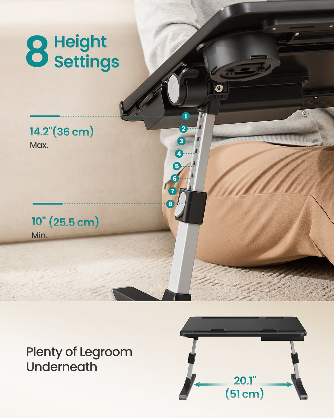 Foldable Bed Laptop Desk - Adjustable Tilt - Cup Holder