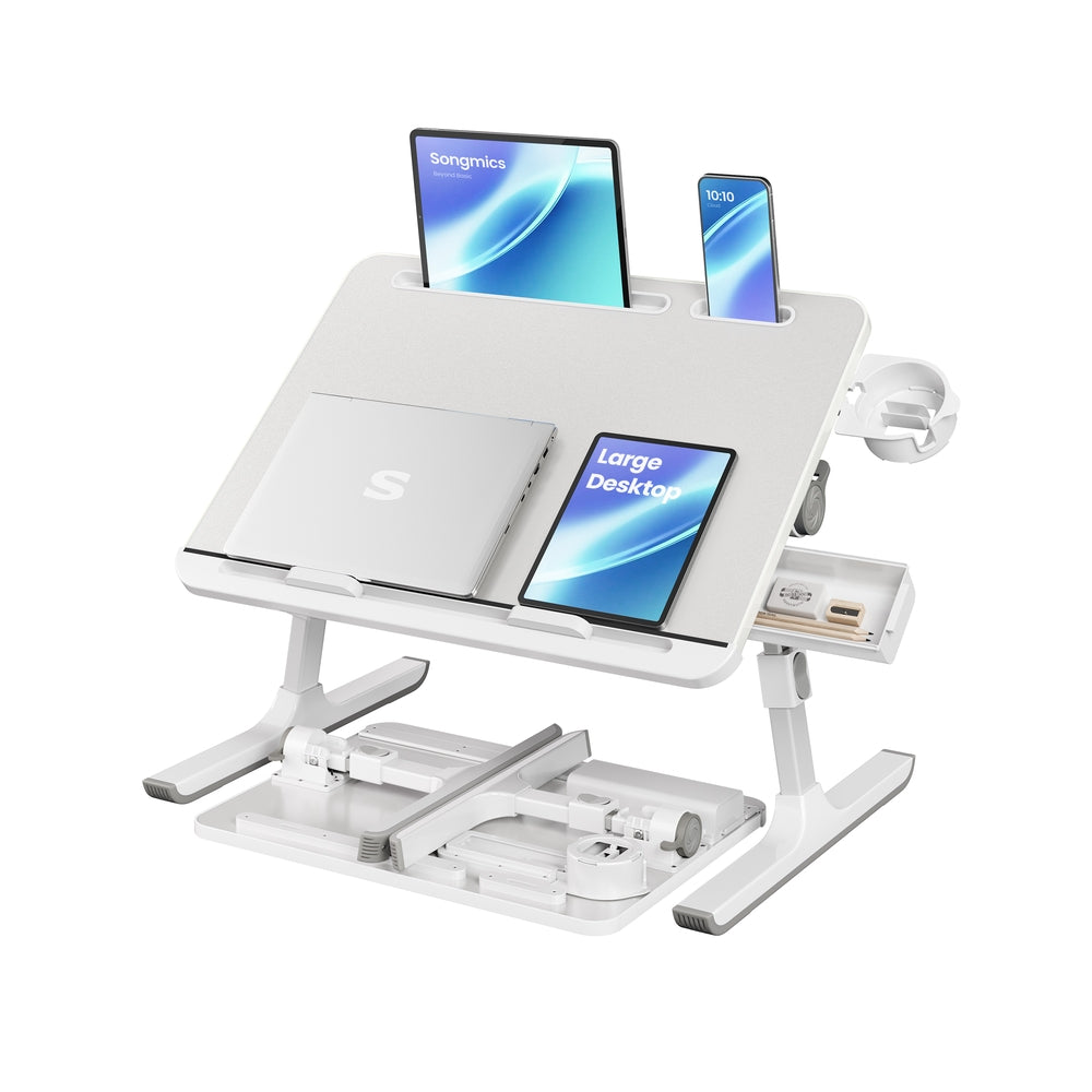 Foldable Bed Laptop Desk - Adjustable Tilt - Cup Holder - Gray