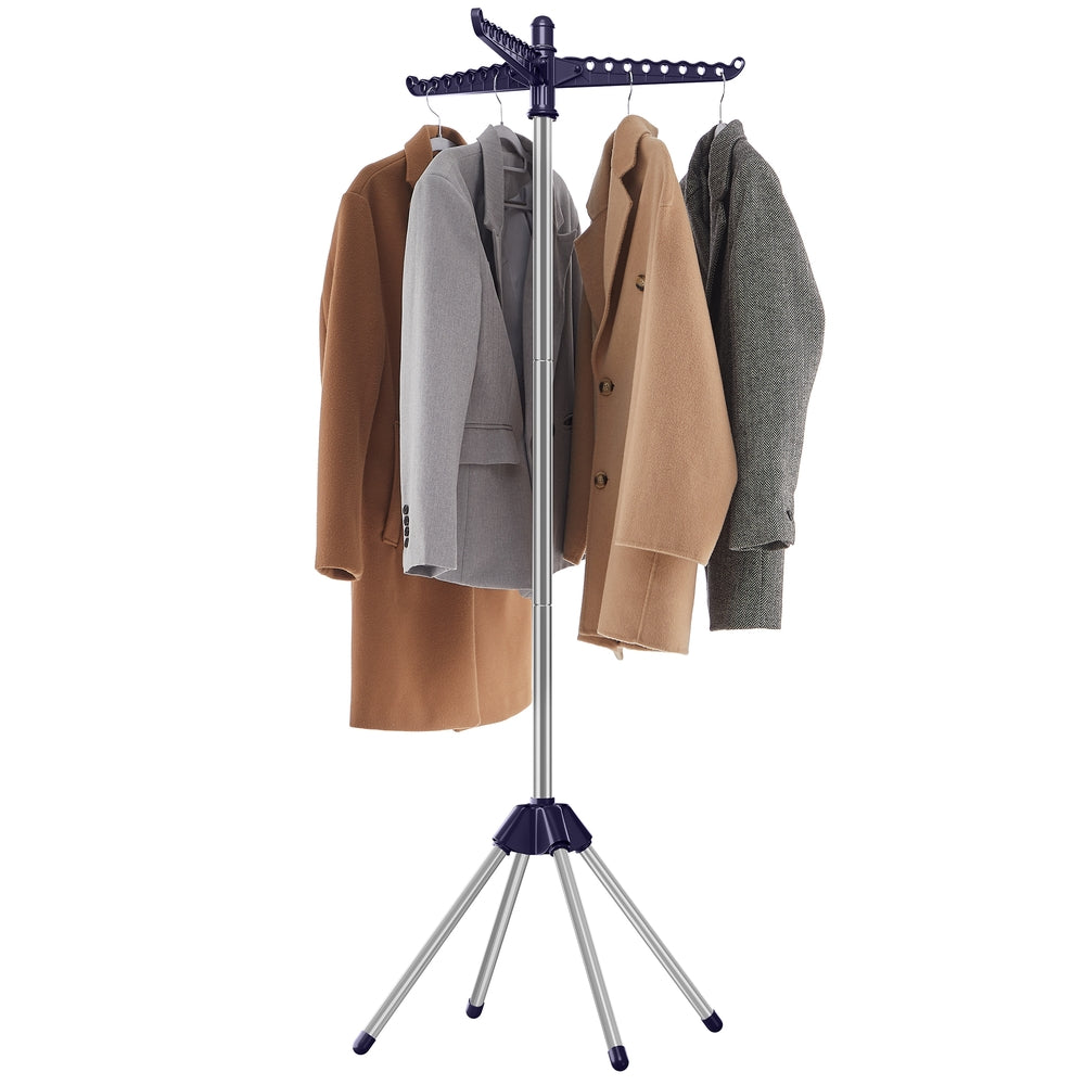 59-Inch High Folding Clothes Drying Rack - Silver and Blue - 24.8”D x 24.8”W x 61.6”H