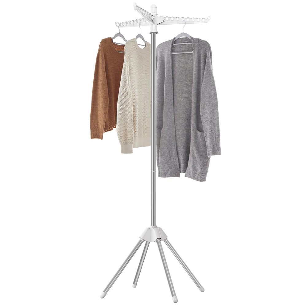 59-Inch High Folding Clothes Drying Rack - Silver and White - 24.8”D x 24.8”W x 61.6”H