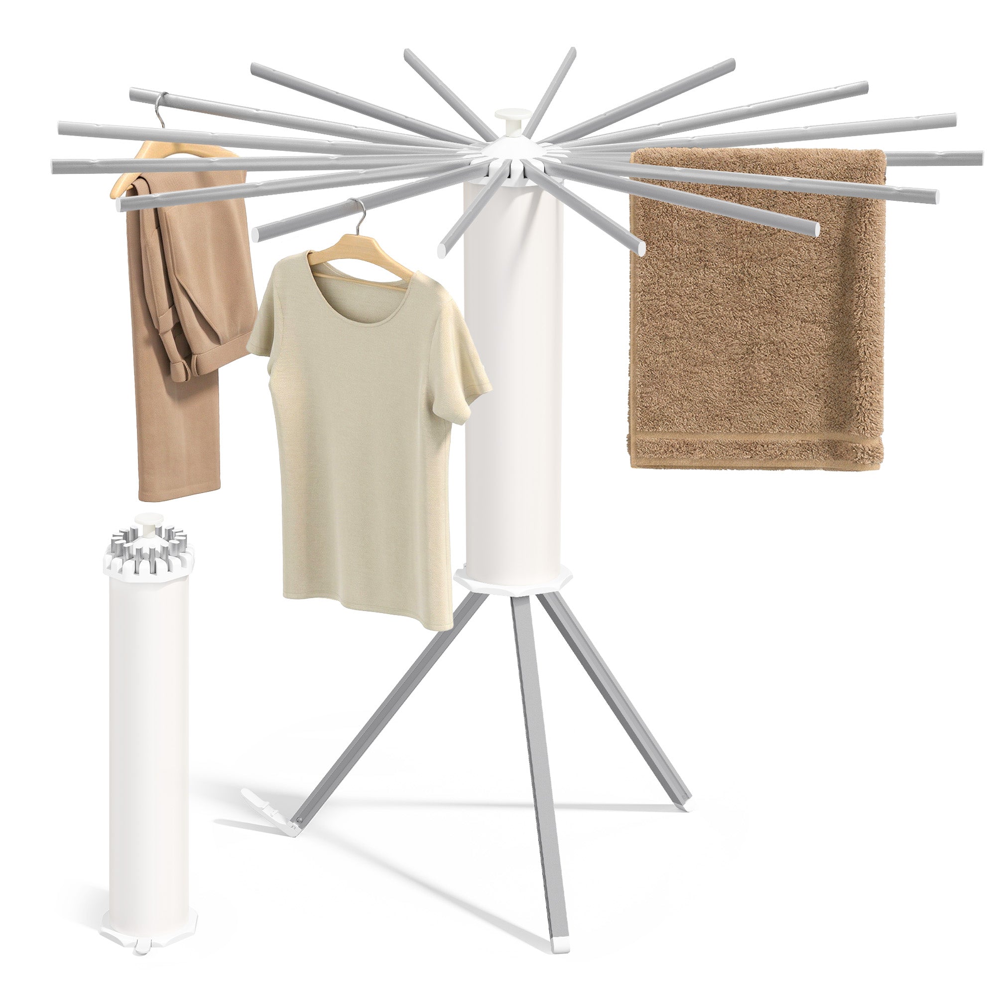 Foldable Rotary Laundry Drying Rack for Indoor & Outdoor Use with 16 Pull-Out Arms - Silver