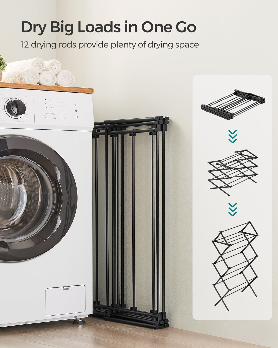 Foldable Clothes Drying Rack - 14.6 x 29.5 x 53.2 Inches - Black - Black