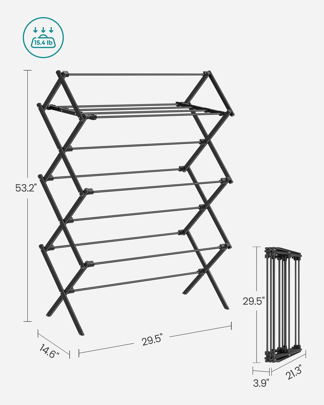 Foldable Clothes Drying Rack - 14.6 x 29.5 x 53.2 Inches - Black - Black