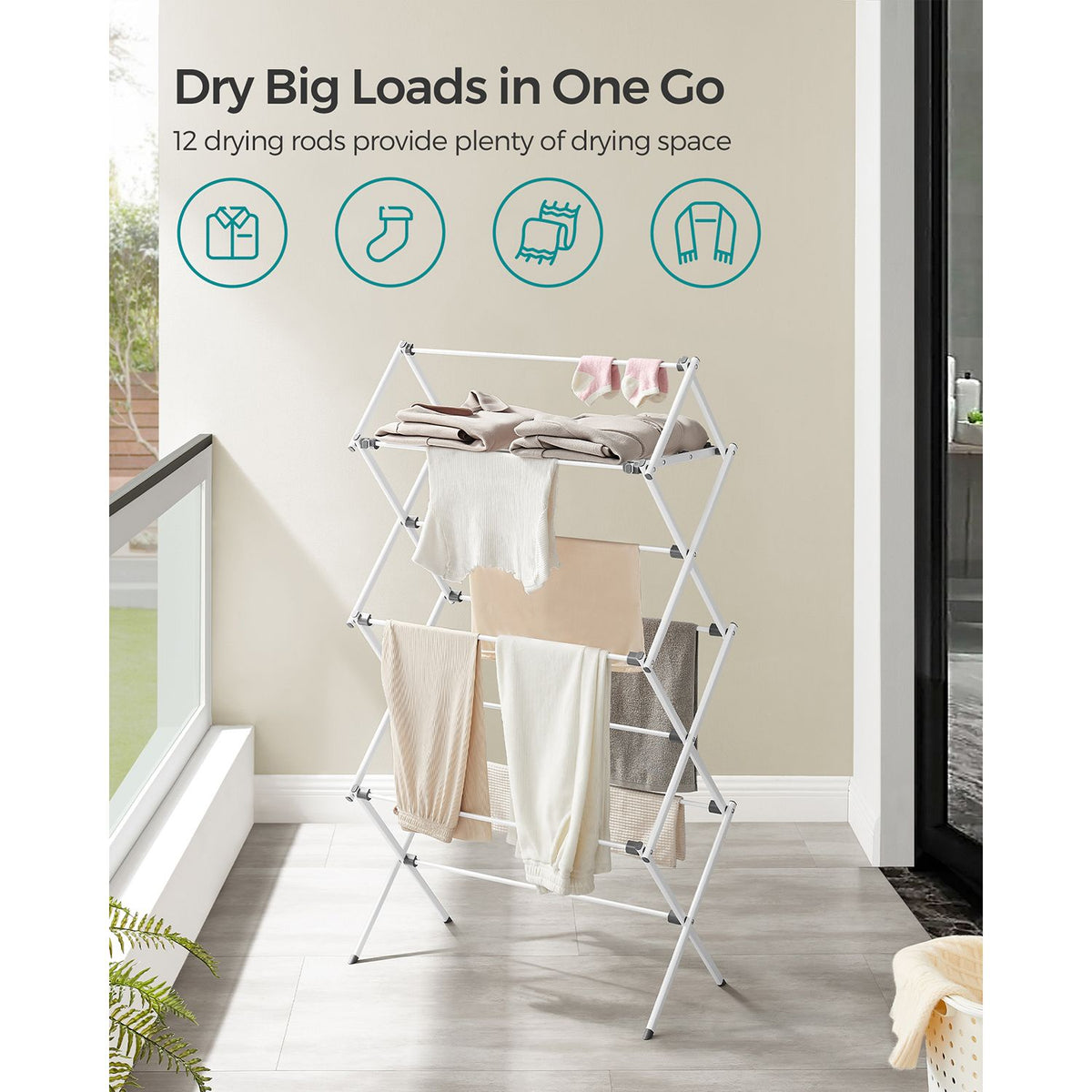 Foldable Clothes Drying Rack - Steel Frame - Space-Saving Fold