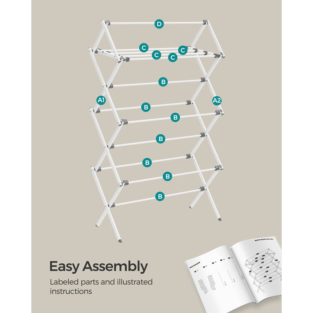 Foldable Clothes Drying Rack - Steel Frame - Space-Saving Fold