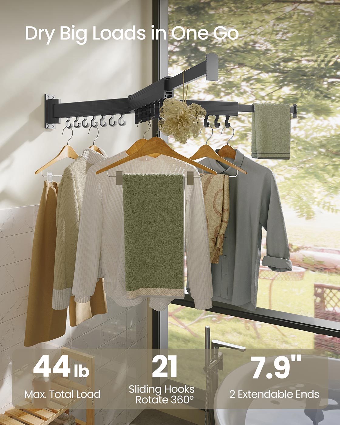 Clothes Drying Rack Wall-Mounted Foldable Arms Ink Black