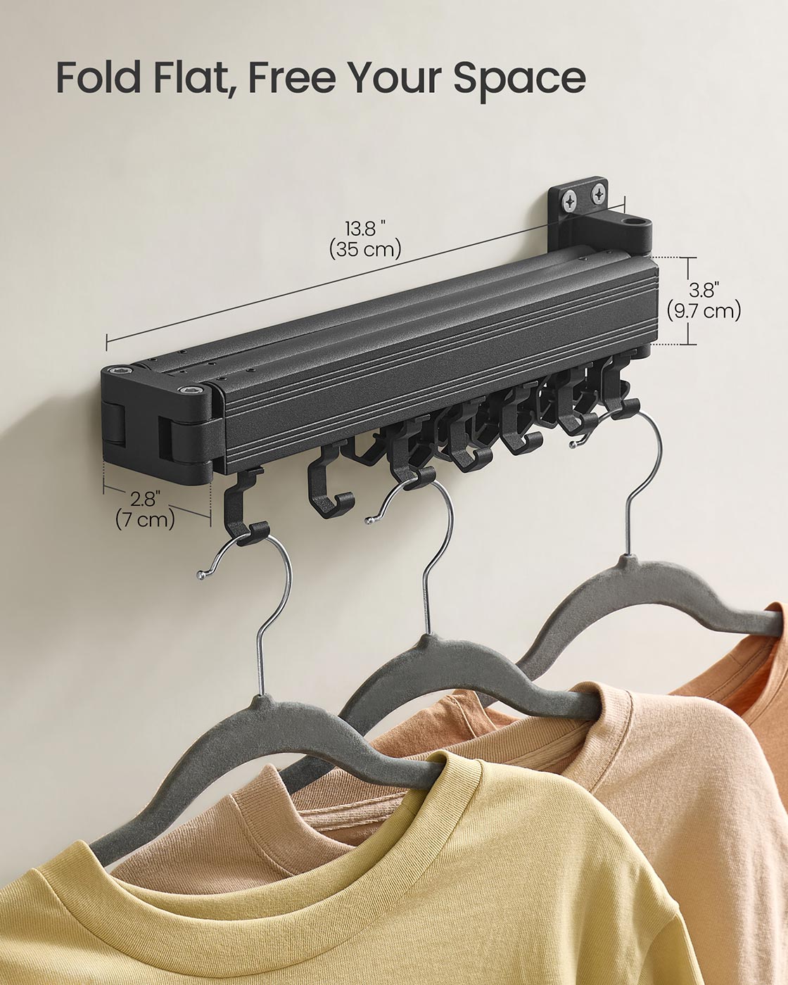 Clothes Drying Rack Wall-Mounted Foldable Arms Ink Black