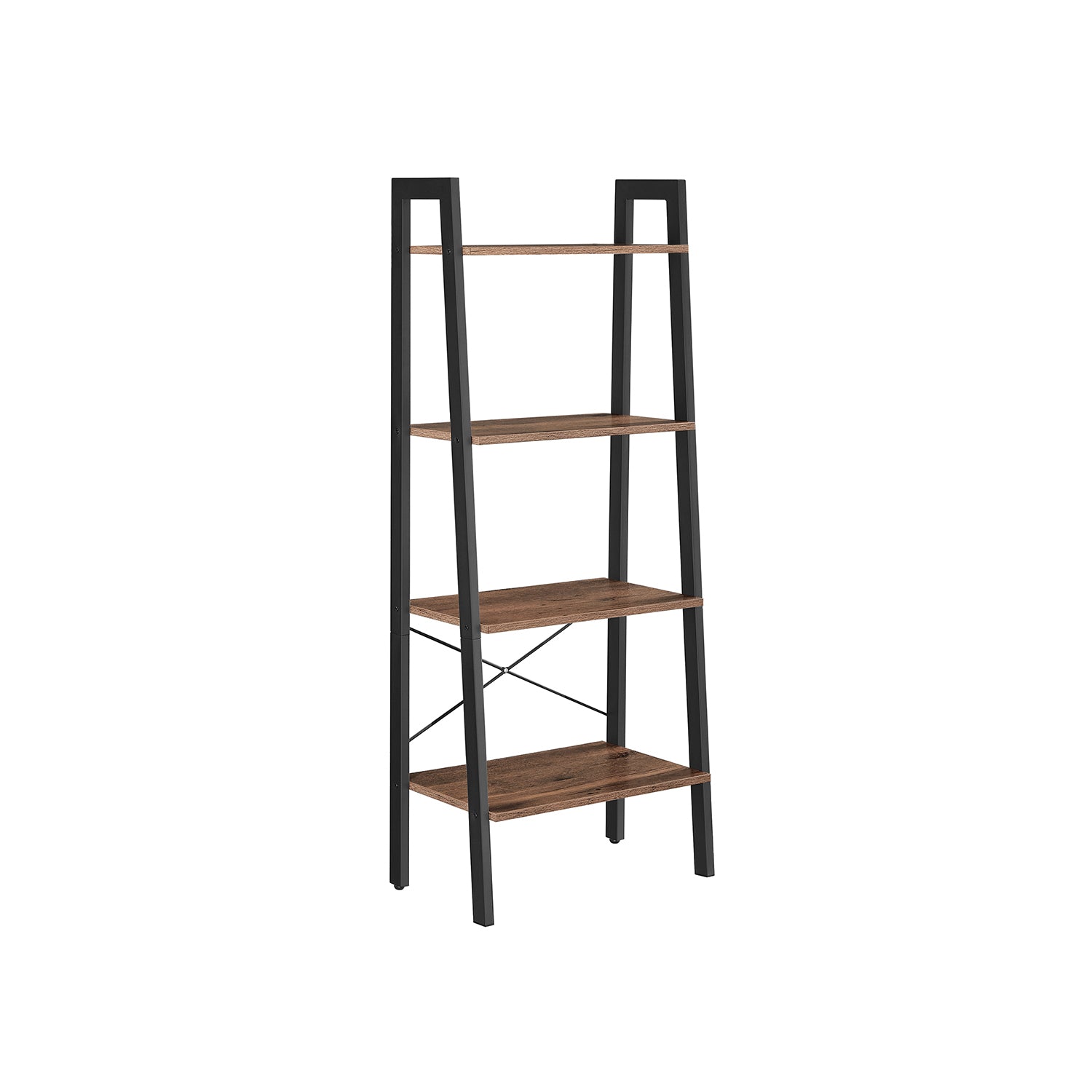 4-Tier Ladder Shelf with Steel Frame - Hazelnut Brown, Black