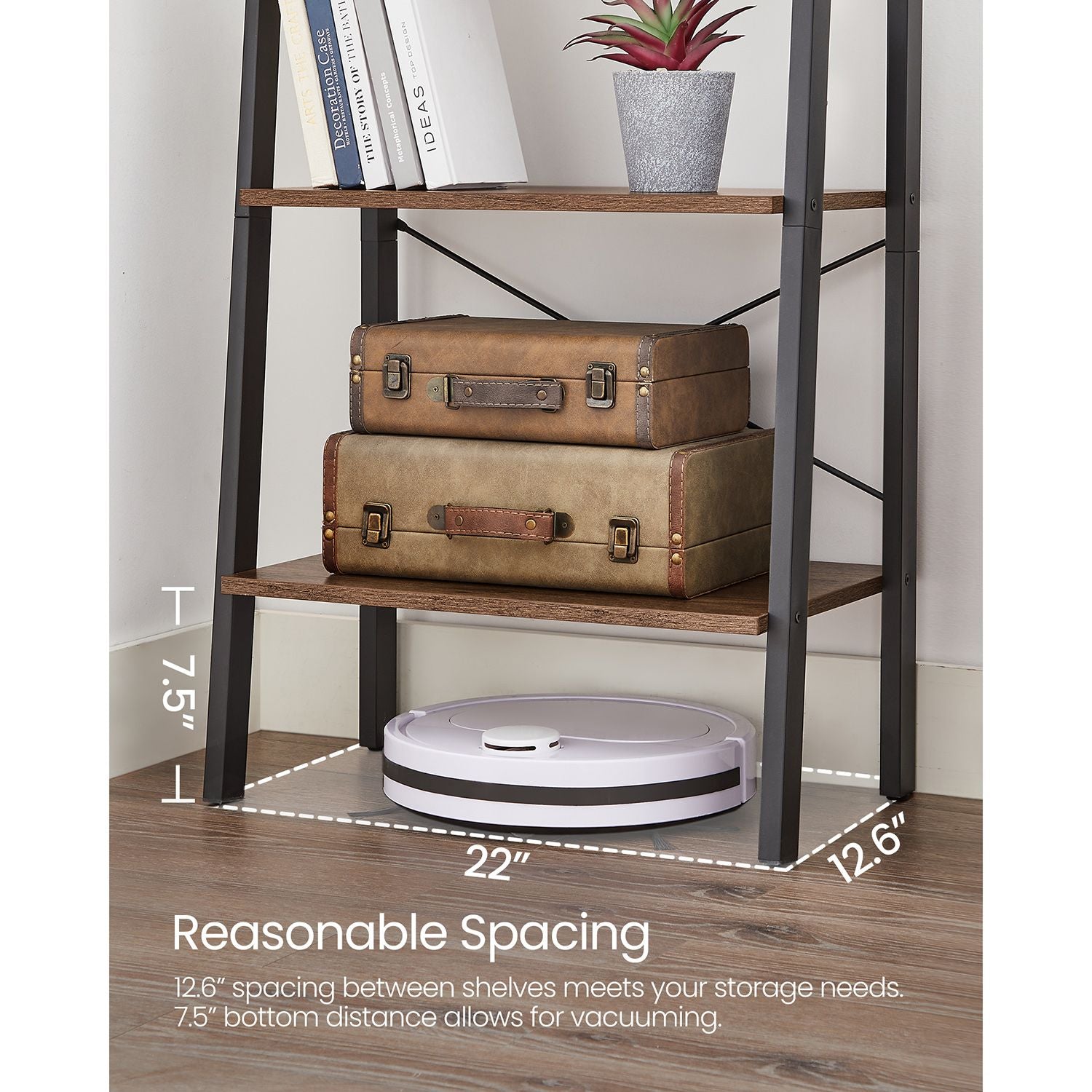 4-Tier Ladder Shelf with Steel Frame - Hazelnut Brown, Black