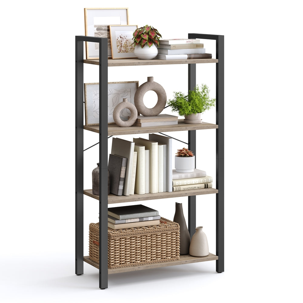 4-Tier Bookcase with Steel Frame - Light Ivory, Matte Black