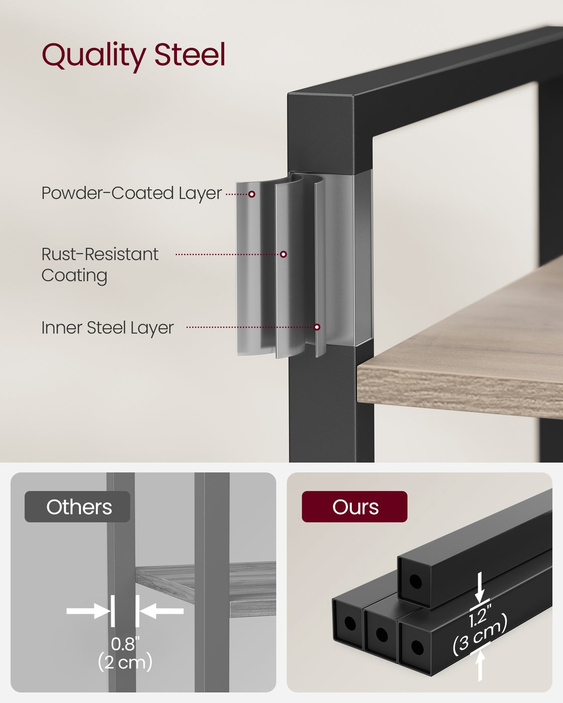 4-Tier Bookcase with Steel Frame - Light Ivory, Matte Black
