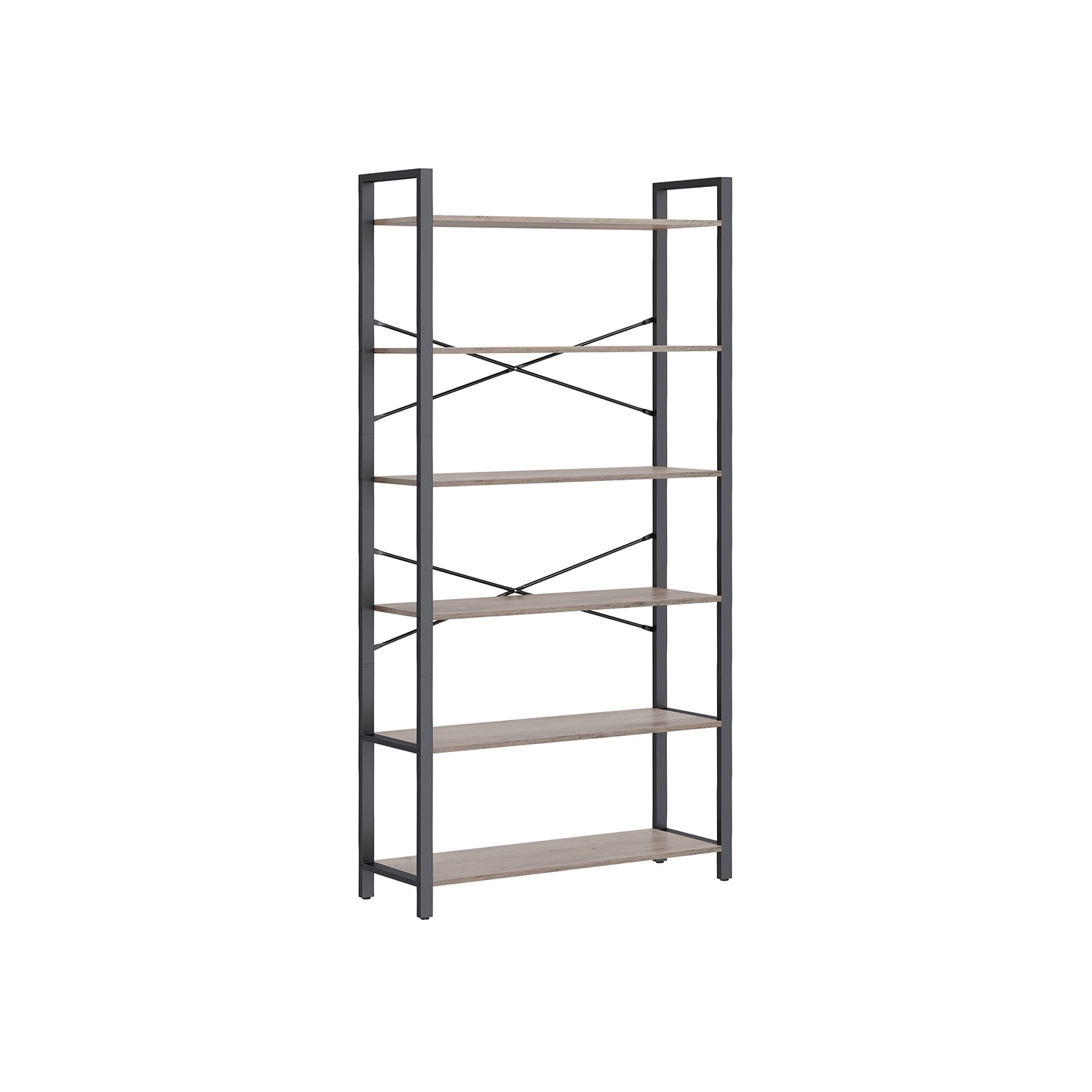 Industrial 6-Tier Bookshelf with Steel Frame - Greige, Black - 11.8"D x 31.5"W x 73.2"H