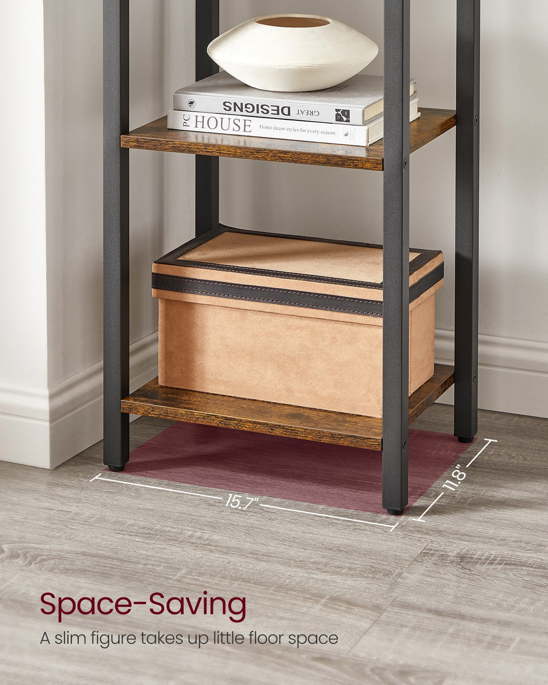 Narrow Bookshelf - 4-Tier - 9.4 x 15.7 x 42 inches