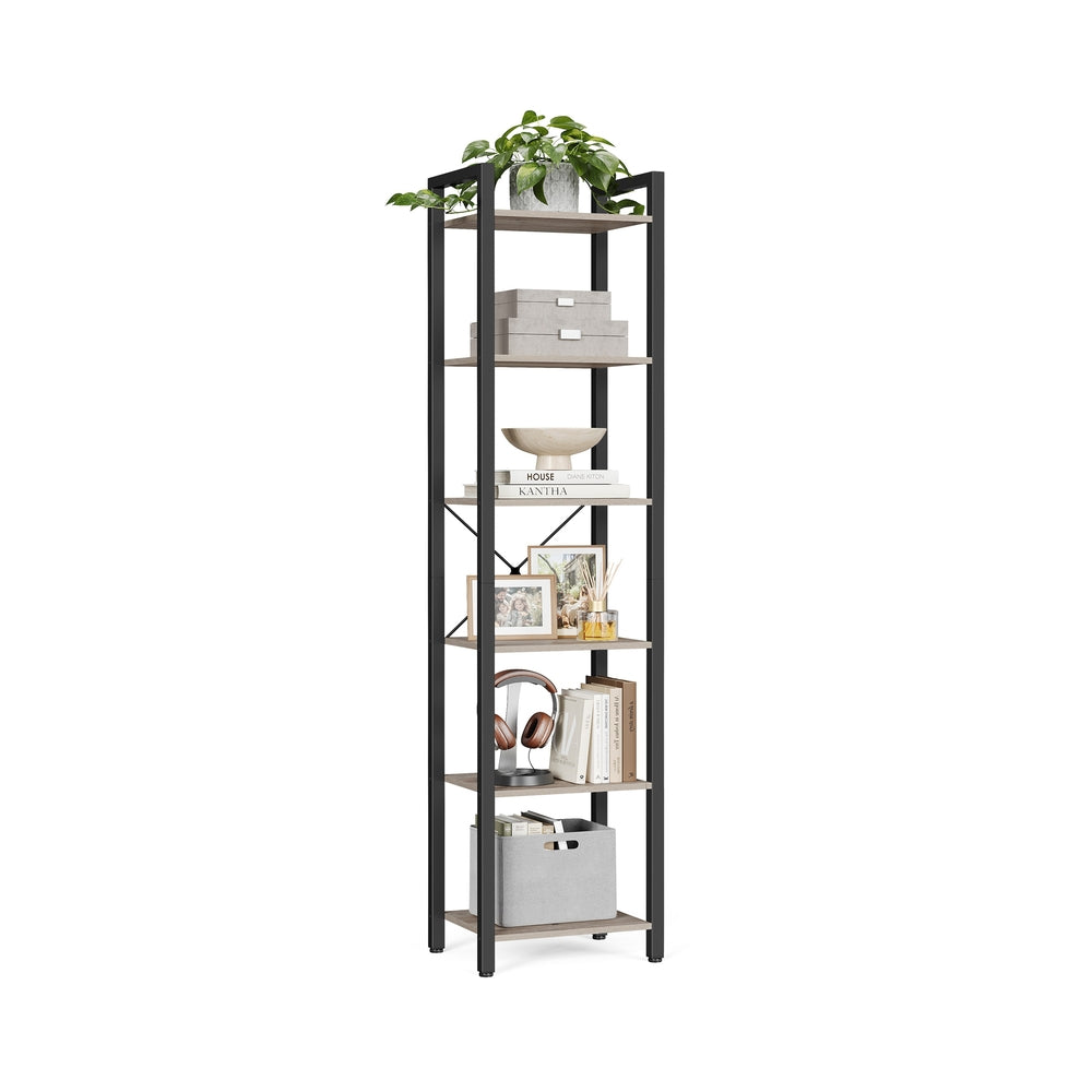 4-Tier Bookshelf - 9.4 x 15.7 x 42 Inches - Brown and Black - Greige, Black - 11.8"D x 15.7"W x 73.8"H