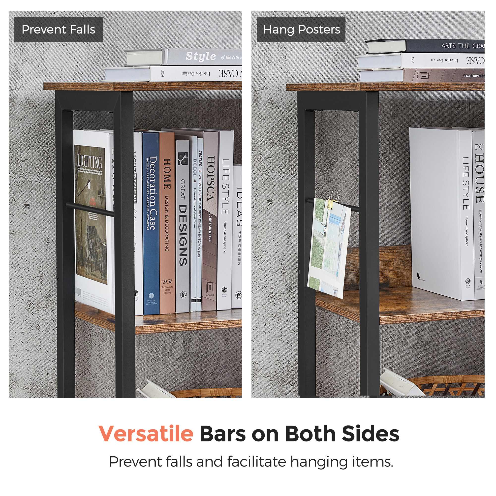 Bookshelf with 6 Storage Cubes - Rustic Brown, Black