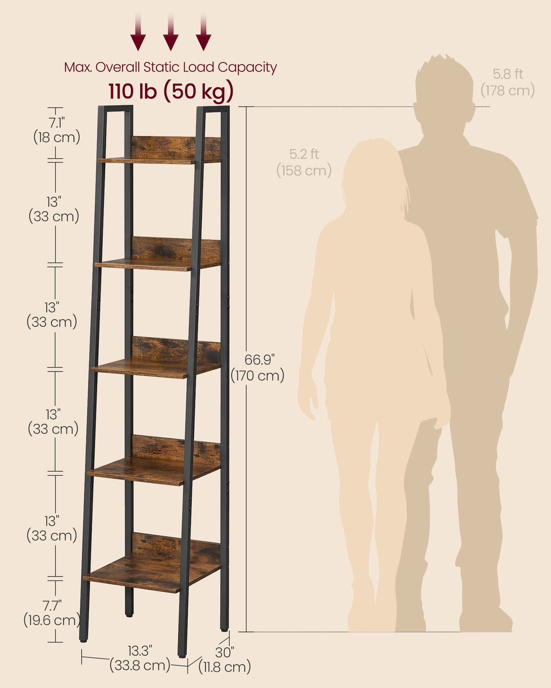5-Tier Narrow Bookcase