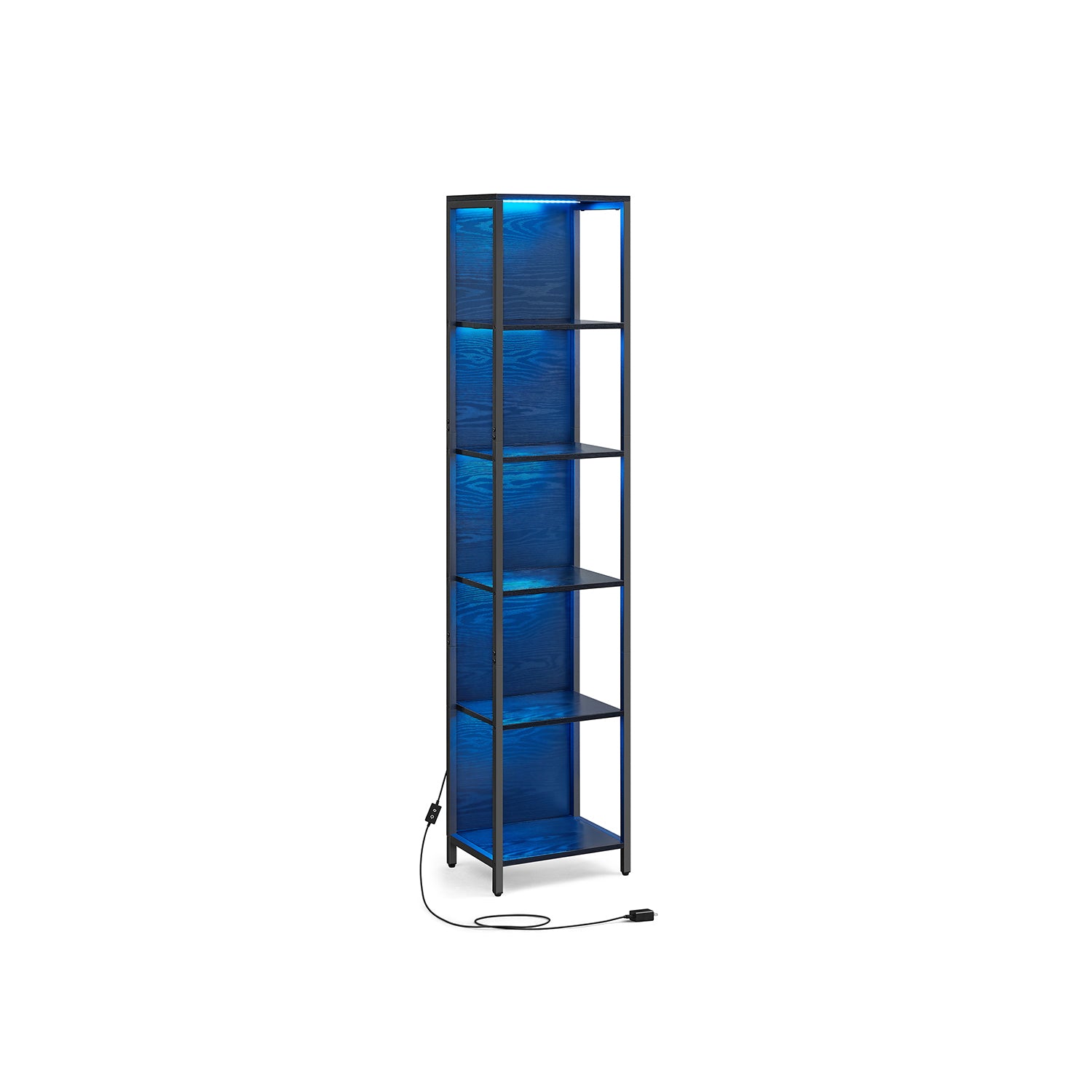 6-Tier LED Bookshelf with Dimmable Lights - Black with Wood Grain - 11.9"D x 15.7"W x 70.3"H