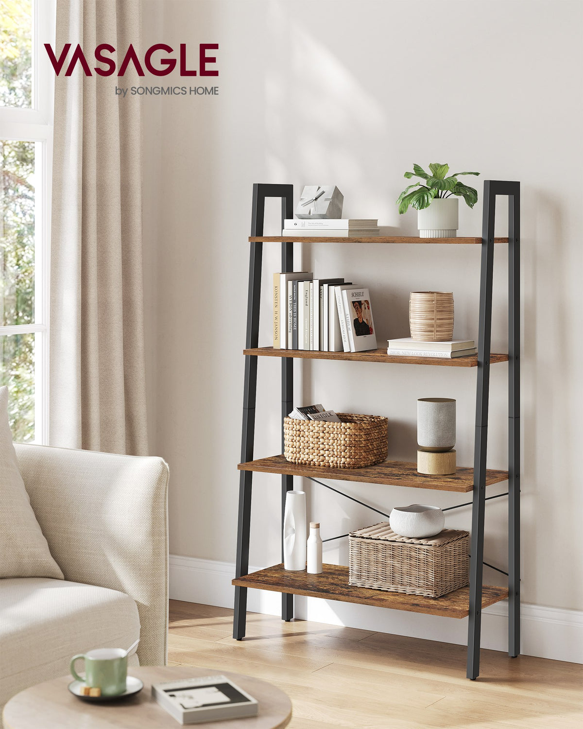Ladder Shelf - 4-Tier - Steel Frame - 213 lb Capacity