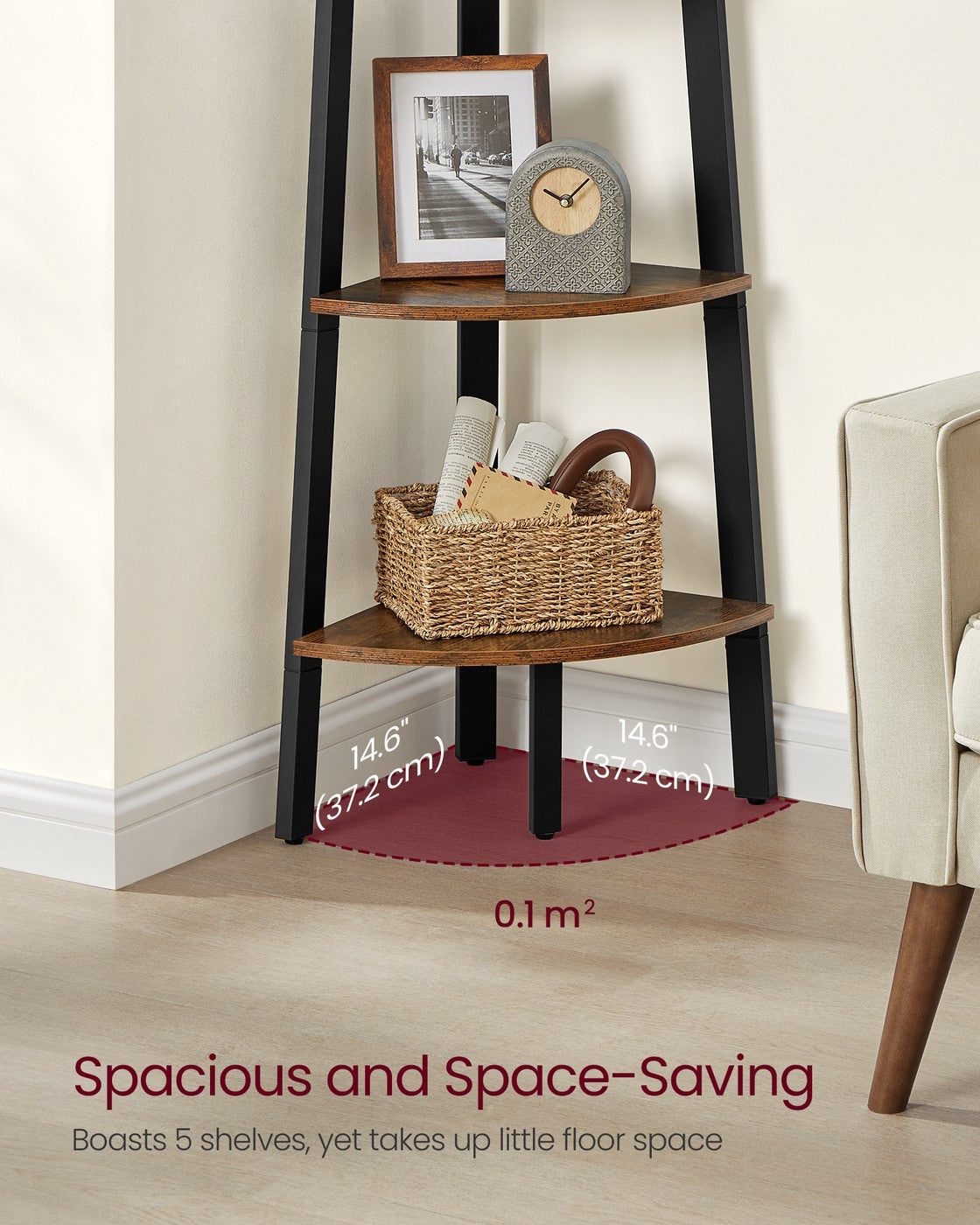 Corner Shelf Stand - 5-Tier - Brown and Black