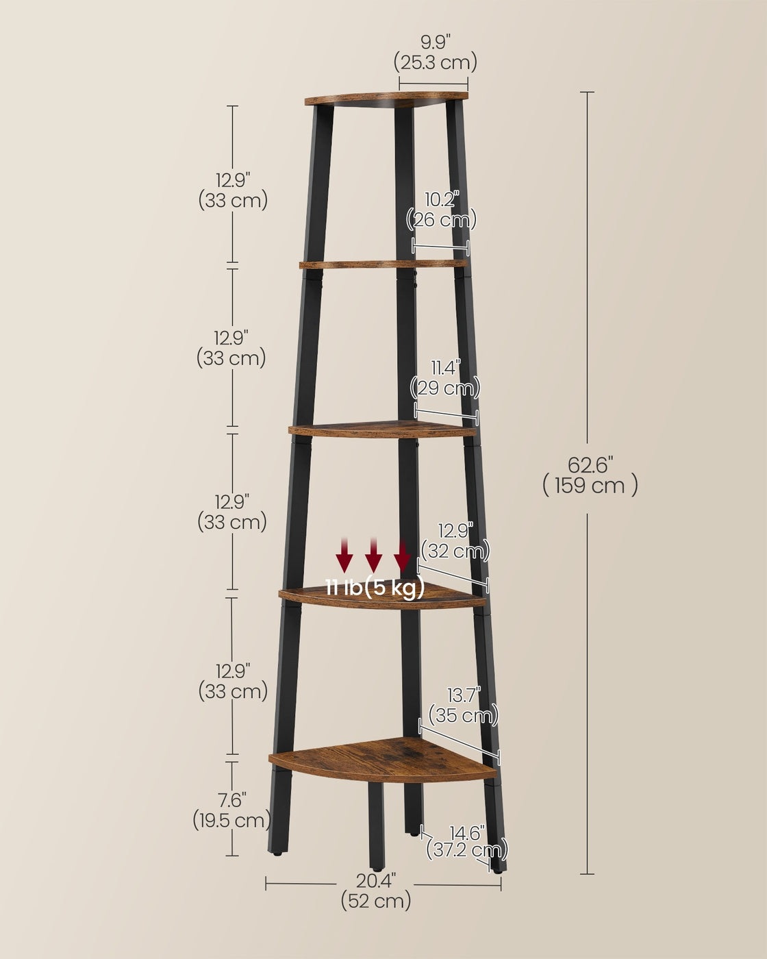 Corner Shelf Stand - 5-Tier - Brown and Black
