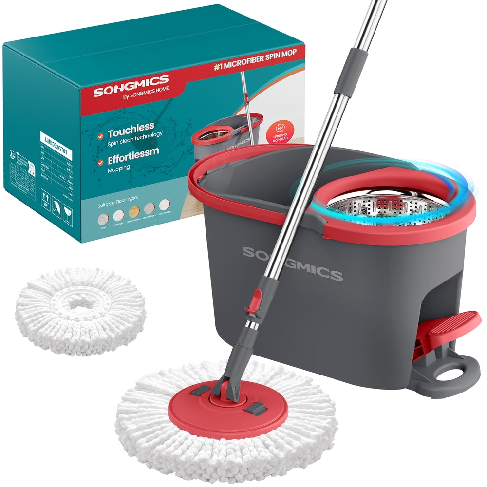 Spin Mop and Bucket Set with Pedal Wringer - Gray, Red