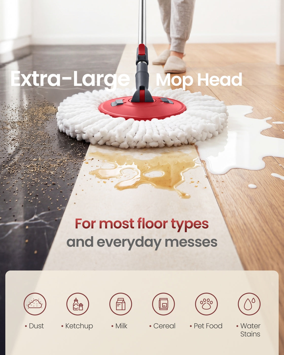Spin Mop and Bucket Set with Pedal Wringer - Gray, Red