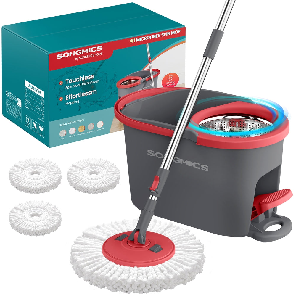Spin Mop and Bucket Set with Pedal Wringer - 3 Extra Pads