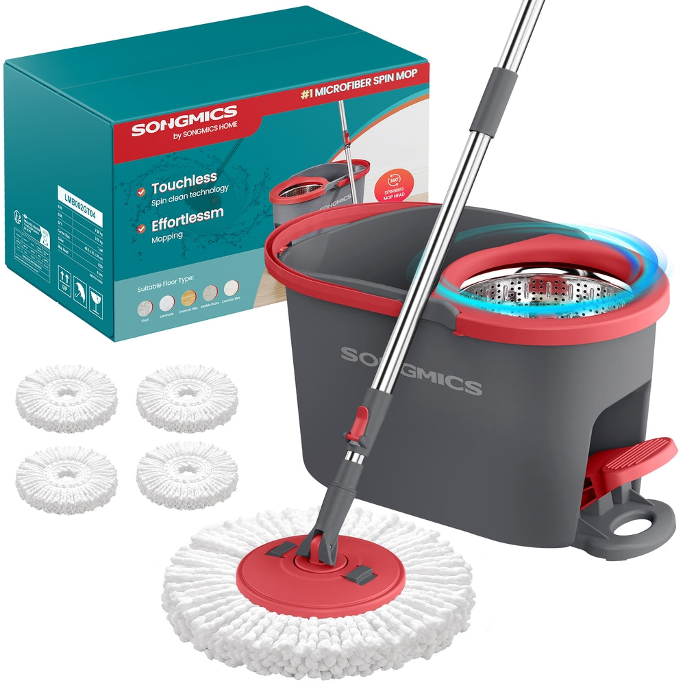 Spin Mop and Bucket Set with Pedal Wringer - 4 Extra Pads