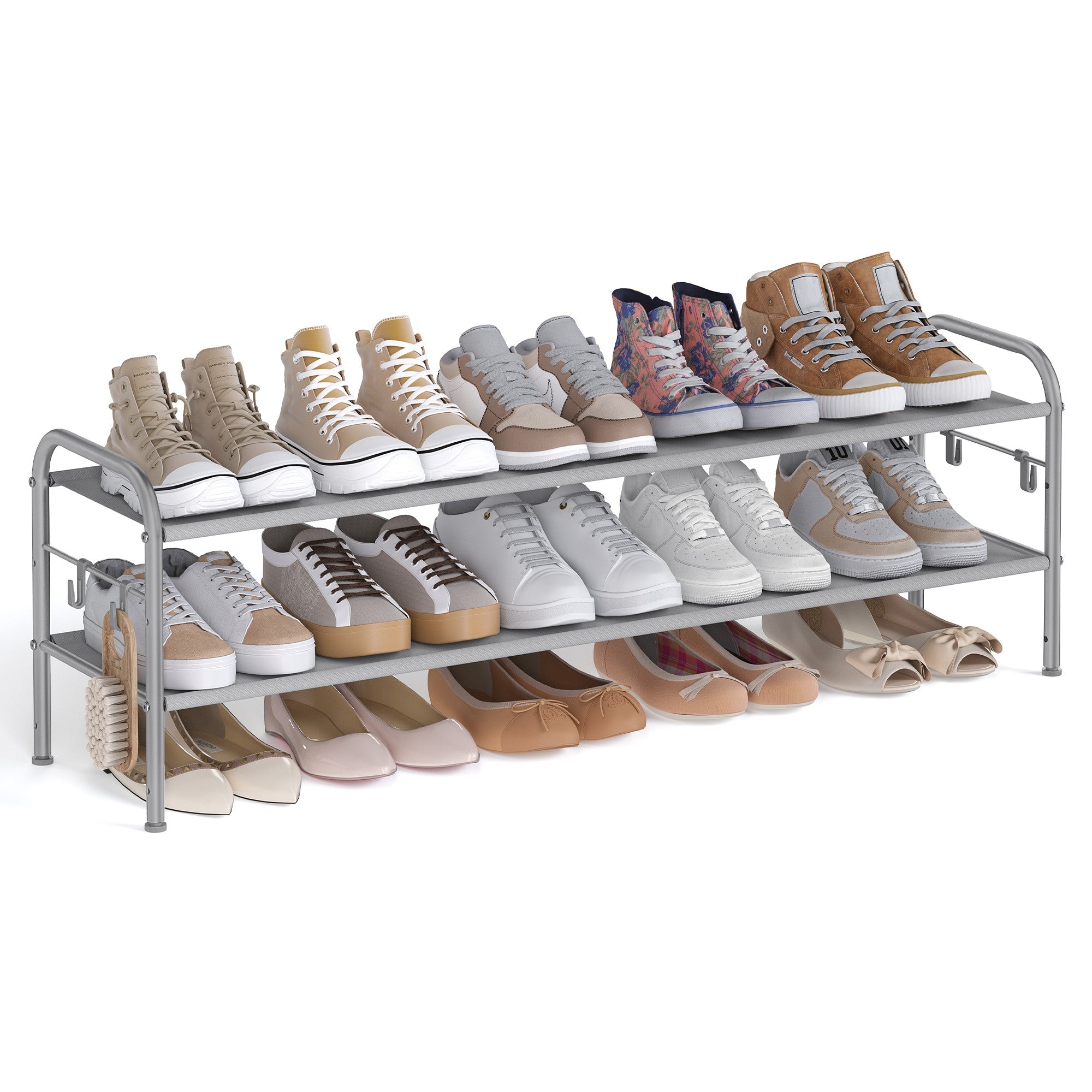 2 Tier Shoe Organizer Holds Up to 12 Pairs of Shoes - Dove Gray - 11"D x 44.9"W x 13.7"H