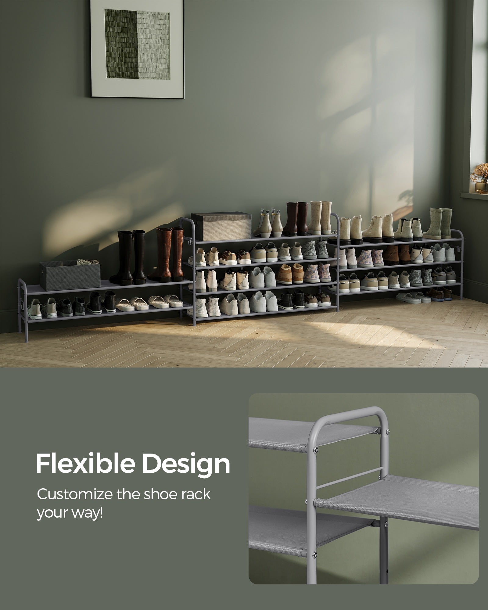 2 Tier Shoe Organizer Holds Up to 12 Pairs of Shoes - Dove Gray