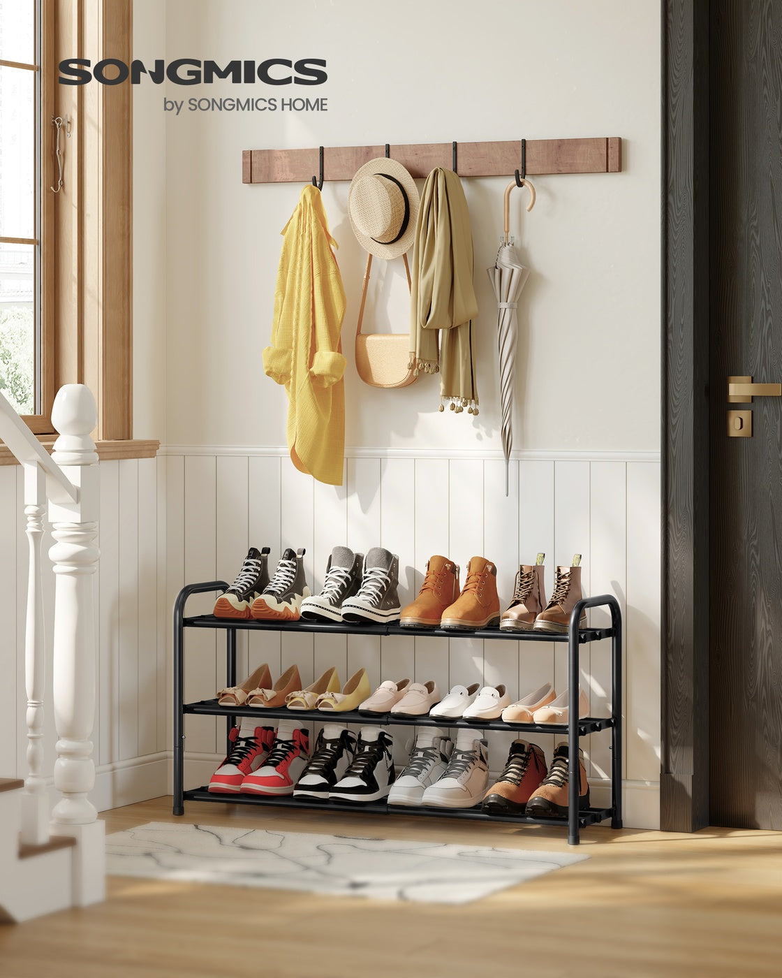 Expandable Shoe Rack 3-Tier Adjustable Ink Black