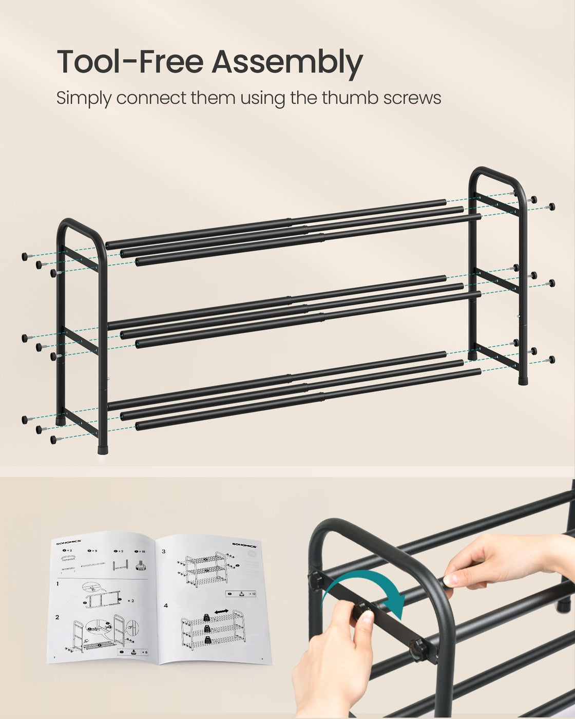 Expandable Shoe Rack 3-Tier Adjustable Ink Black