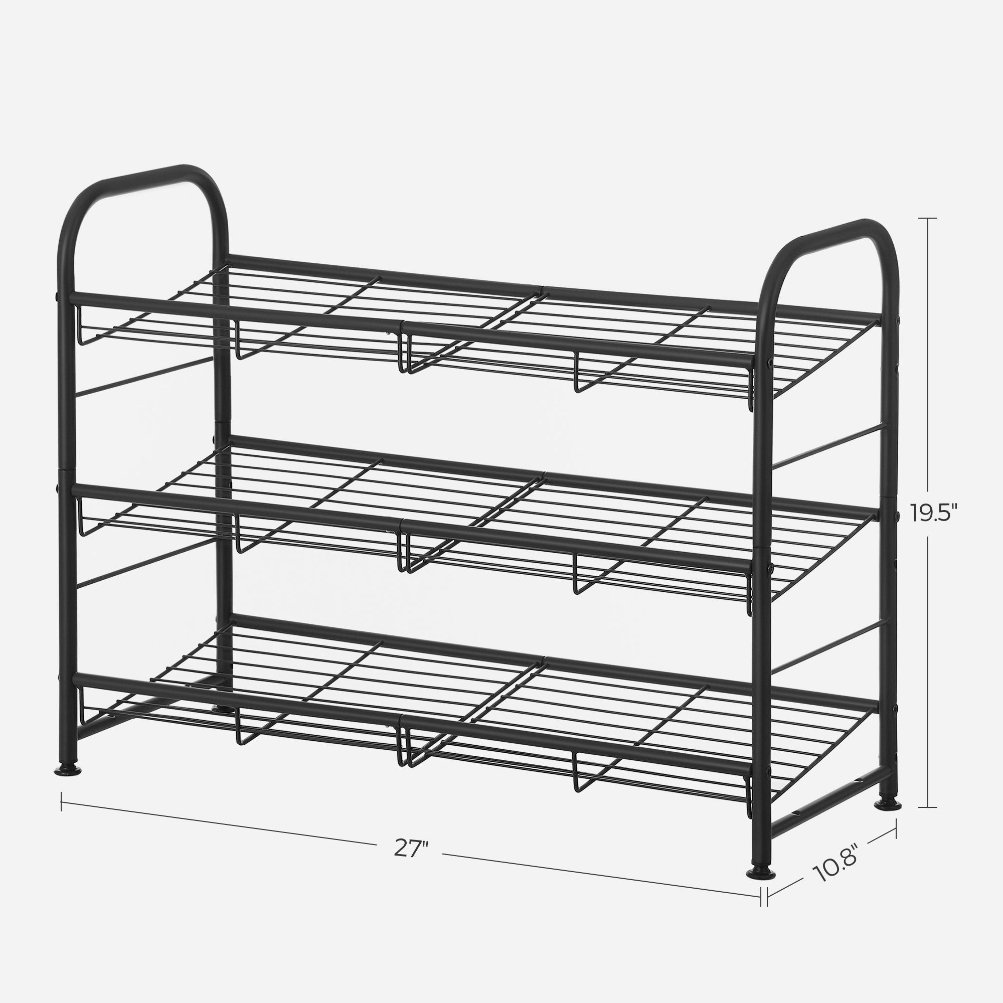 Shoe Rack - 3 Tier Shoe Organizer for Closet - Holds Up to 12 Pairs of Shoes - Shoe Rack for Front Door Entrance - Metal Shoe Shelf with Adjustable Tilt Angle - for Entryway - Garage - Black