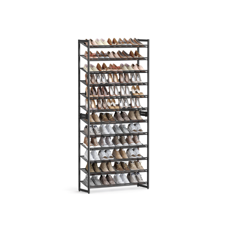 12-Tier Metal Shoe Storage Organizer - Black