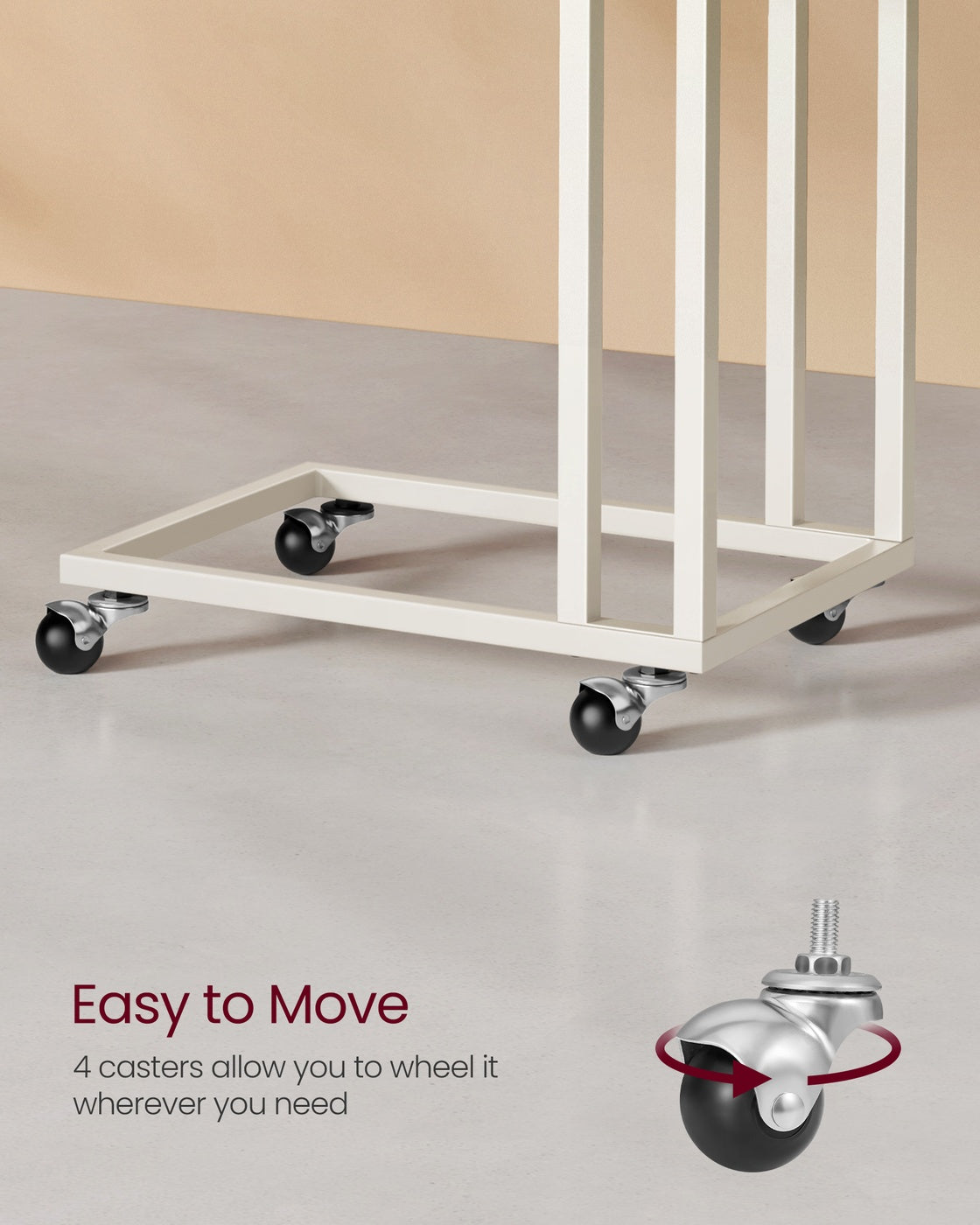 C-Shaped Side Table - Rolling Casters - For Sofa or Bed